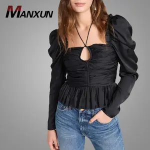 Personnaliser Nouveau Dernier Design Femmes À Manches Longues Blouse Tops Sexy Col Carré Dos Nu Blouses En Gros