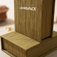 Boîte à bijoux magnétique personnalisée Lionwrapack, papier grain de bois, pour bagues, boucles d'oreilles, colliers, emballage cadeau, feuille d'argent