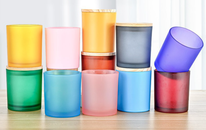 Color Glass Candle Jar With Wooden Lid OEM Logo Color Whole Set Customized Candle Jar