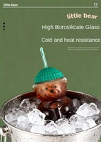 Gobelet en verre en forme d'ours en peluche de Noël, verre borosilicate, anti-fuite, couvercle vert, paille, passe au micro-ondes et au lave-vaisselle, design moderne