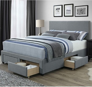 <strong>Queen</strong> <strong>Size</strong> in Grey Linen Style Fabric Kelly Panel <strong>Bed</strong> <strong>Frame</strong> with Storage Drawers and Upholstered Headboard <strong>Bed</strong> - Product Image 1