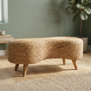 Taburete Kacamata de Jacinto de Agua Natural y Madera de Teca - Product Image 2
