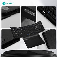 Clavier sans fil pliable COTECI pour voyage d'affaires, disposition noire, quatre volets, clavier BT pliable, pavé tactile QWERTY, clavier de voyage sans fil