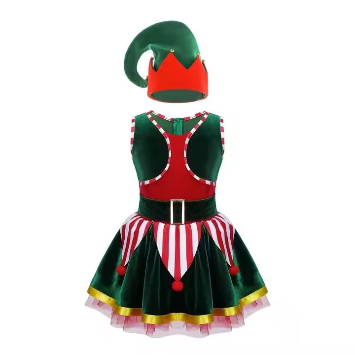 Disfraz De Elfo Navideño Para Niña Con Tutú Verde, Diadema Y Orejas Puntiagudas | Conjunto De 3 Piezas | Ideal Para Fiestas De Navidad, Carnaval Y Cumpleaños