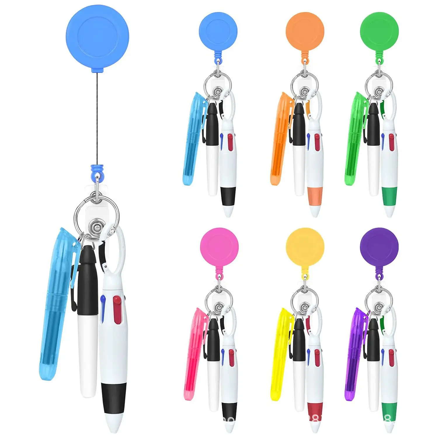 Retractable highlighter marker pens badge reels key rings LED Retractable Badge Reel Badge Holder