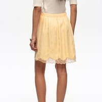 Jupe mi-longue pour femmes, design personnalisé en gros, à ourlet en dentelle, taille basse et taille élastique
