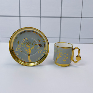 Juego de Tazas de Café de Cerámica de 90 ml con Platos, 6 Tazas y 6 Platos, Tazas de Espresso para Oriente Medio, Arabia Saudita, Etiopía - Product Image 5