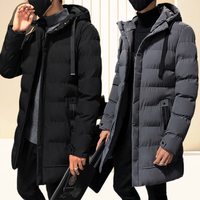 Mode hommes épaissi chaud Long manteau décontracté Slim Fit hommes à capuche Parker hiver solide coton rembourré longue veste hommes