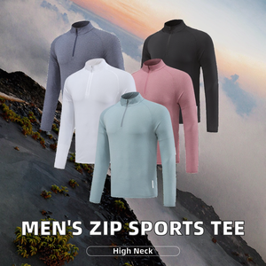 Chemise de sport pour homme à manches longues et col haut, en tissu tricoté, pour la course à pied, l'entraînement, la salle de sport, chemises à séchage rapide - Product Image 2