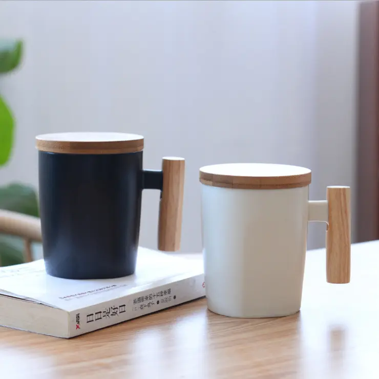 Taza de café de porcelana de Color con logotipo personalizado, juego de regalo, tapa de bambú, Taza de cerámica con cuchara, mango de madera, taza de café de cerámica, logotipo, regalos personalizados