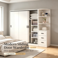 Armoire coulissante en bois massif blanc, mobilier de maison, design moderne et simple, étagère ouverte personnalisée, tiroir latéral grand format pour chambre à coucher