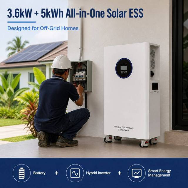 3.6kW 5kWh All in One ESS Solar Power Storage 25.6V MPPT Charger WiFi Monitoring Pure Sine Wave Home Backup