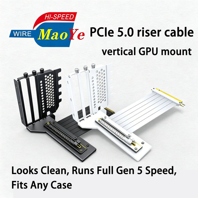 PCIe 5.0/4.0/3.0 X16 Riser Cable GPU Extension Cable High Speed Shielded Flexible Anti-Interference Low EMI for Computer AI