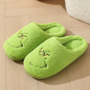 Thick Warm and Soft Grinch Themed Christmas Polyester <b>Slippers</b> Winter Indoor Footwear Factory - Product Image 6