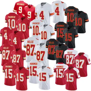 Bonecos de futebol masculinos de kansas 15, patrick mahomes 9, juju smith-italic ster 87 kelce 10 pacheo, costurado vp limitado eua, brinquedos de futebol-vermelho