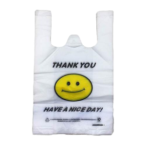 Bolsas de Compras al por Mayor <span class=keywords><strong>Baratas</strong></span>, Desechables, de Plástico PE, Tipo Stand-up, Reciclables, con Diseño de Camiseta y Cara Sonriente, para Comercios y Supermercados - Product Image 1