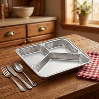 Barquette en aluminium à 3 compartiments pour plats à emporter, conteneur alimentaire rapide en feuille d'aluminium, boîte de service pour buffet et pique-nique avec couvercle – Vente chaude