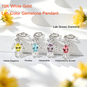 Elegante Colgante de Oro Blanco Sólido de 10K con Forma Ovalada, Gema de Color de Laboratorio, Colgante de Diamante Cultivado en Laboratorio con Corte Baguette - Product Image 1