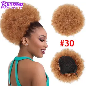 Sentetik Chignon saç topuz Afro Kinky kıvırcık İpli kısa saç parçaları çap 8 inç saç topuz Afro Chignon