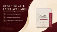 Poudre de Protéine de Lactosérum Transparente OEM ODM avec Collagène et Électrolytes, 15g de Protéines, 0g de Sucre, Saveur Framboise Yuzu, Sachets Individuels