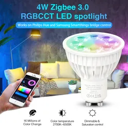 Zigbee Alexa Google nhà tương thích 4W AC 100-240V RGB + CCT GU10 ánh sáng tại chỗ GU10 rgbcw bóng đèn thông minh - Product Image 3