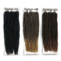Tresses ombrées blondes de 18 pouces 3x dreadlocks 36 brins de faux locs pré-bouclés couleur noire extension de cheveux au crochet dread locks