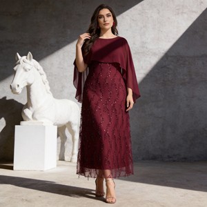 Abaya de Poliéster con Lentejuelas Bordadas de Lujo para Mujeres Musulmanas, Vestido Elegante para Fiesta, Venta al Por Mayor Personalizada - Product Image 3