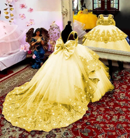 Robe de demoiselle d'honneur en tulle vert rose pour mariage appliques de luxe longueur au sol princesse robe de bal de première communion pour enfants