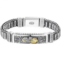 Bracelet tressé en argent 925 avec tête de dragon dorée, fermoir magnétique, bracelet vintage à maillons pour cadeau