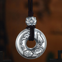 Pendentif en argent S999 avec Sutra du Cœur Ping An pour hommes et femmes, chaîne de pull tricotée, cadeau d'anniversaire
