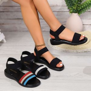 NOVEDAD DE VERANO 2025, sandalias de tira ancha grande a la moda para mujer, conjunto de zapatos planos de playa con bloques de Color - Product Image 6