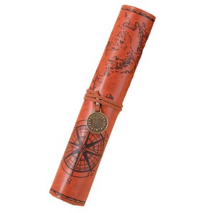 Trousse à crayons enroulable en cuir PU motif carte au trésor vintage, grande capacité, imprimé boussole, pour étudiants, rangement de fournitures scolaires - Product Image 5