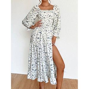 Vestidos de Otoño para Mujer al por Mayor, Personalizados, OEM, ODM, de Alta Calidad, Manga Larga, Estampados, con Abertura Lateral, Maxi Vestido Floral, Vestidos Casuales - Product Image 2