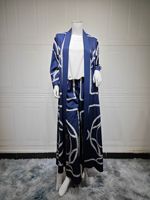 Ensemble Abaya Musulmane 2 Pièces Hafizah 2026 Dubaï Luxe Bleu Marine Imprimé Chaîne Tenue Pudique