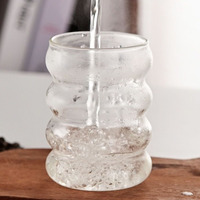 Vaso de Vidrio Corrugado de 300 ml, de Borosilicato, Colorido, para Leche, Jugo, Desayuno