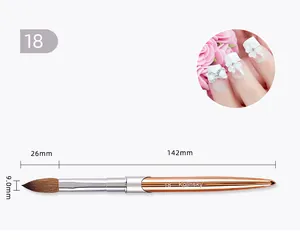 100% Tinh Khiết Kolinsky Acrylic Nail Brush Biểu Tượng Tùy Chỉnh Nhôm Xử Lý Sáu Góc Độ Gốc Crimped Vòng Kolinsky Acrylic Nail Brush