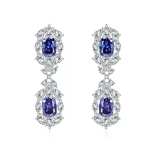 Fashion Jewelry 925 Silver Scientific Sapphire Earring Wedding Jewelry Cushion Cut Tanzanite Chandelier Earring For Women