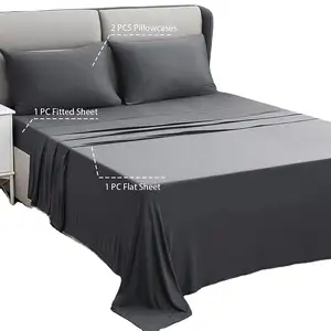 4 قطعة نحى ستوكات أغطية سرير شرشف مسطحة ملاءات طقم سرير مع 2 كيس وسادة للفندق