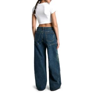 Nouvel Arrivage – Jean Baggy Taille Haute à Jambes Larges avec Logo Personnalisé, Détails de Couture et Lavage Vintage pour Femme - Product Image 2