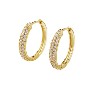 Boucles d'oreilles créoles en argent sterling 925, style français, petites, rondes, entièrement serties de zircons, plaquées or, pour femmes et hommes, style tendance - Product Image 3
