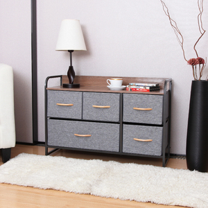 <span class=keywords><strong>Commode</strong></span> à <span class=keywords><strong>5</strong></span> <span class=keywords><strong>tiroirs</strong></span> en tissu avec cadre métallique, style classique, rangement domestique, gain de place - Product Image 2
