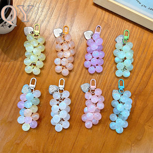 QY Transparent Acrylic Grape Keychain UV Printed Iridescent Bag Charm Carabiner Key Ring Cute Phone Pendant Wholesale Gift - Product Image 1