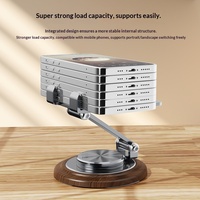 Support universel pliable rotatif à 360 degrés avec base en bois stable et support en métal épaissi pour téléphone et tablette, idéal pour le streaming en direct sur bureau