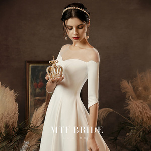 Mtf Bride Satin Wedding Dress Off The Shoulder Sweetheart Neckline A Line Bridal Gown Simple Elegant Style - Product Image 1