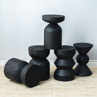 Tabouret en bois style Wabi-sabi, en bois massif carbonisé noir, pouf décoratif pour chevet, maisons d'hôtes, chambre à coucher, ou comme meuble à chaussures