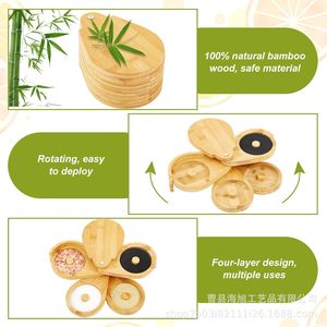 Wooden Salt Dipper With Rotating Lid Four Compartment <b>Bar</b> <b>Tool</b> For Seasoning Storage - Product Image 2