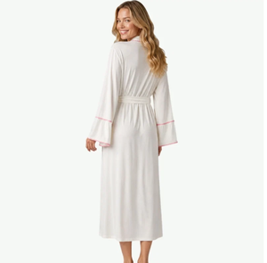Women's Bathrobe For Women 100% Cotton Bulk Personalized Soft Bamboo Ladies Bathrobes with Pink Crochet Trim Accent - Product Image 5