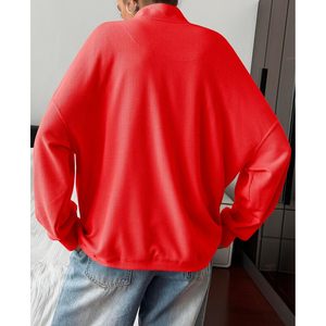 Sweat-shirt surdimensionné personnalisé pour femme en tricot gaufré à manches longues avec col montant à boutons-pression, hauts décontractés pour tenues d'automne - Product Image 5