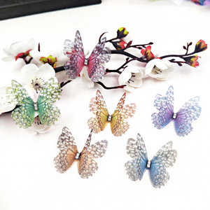 Pinza de Pelo de Mariposa de Doble Capa Hecha a Mano, Tela Estampada, Accesorios de Resina DIY con Degradado de Color Brillante para Fiesta - Product Image 1