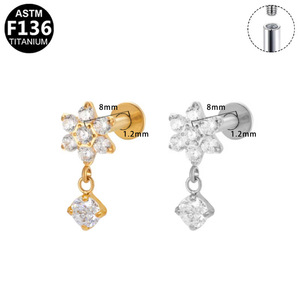 Boucles d'oreilles épée en titane avec pendentif étoile en zircon, clou à filetage interne, bijoux de piercing unisexe tendance - Product Image 5